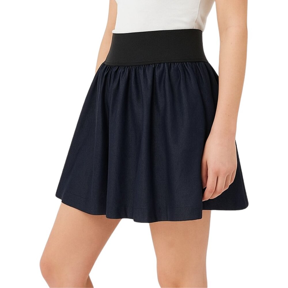 Miley Cyrus Max Azria Navy Blue Chambray Preppy Circle Skater Fall Mini Skirt
